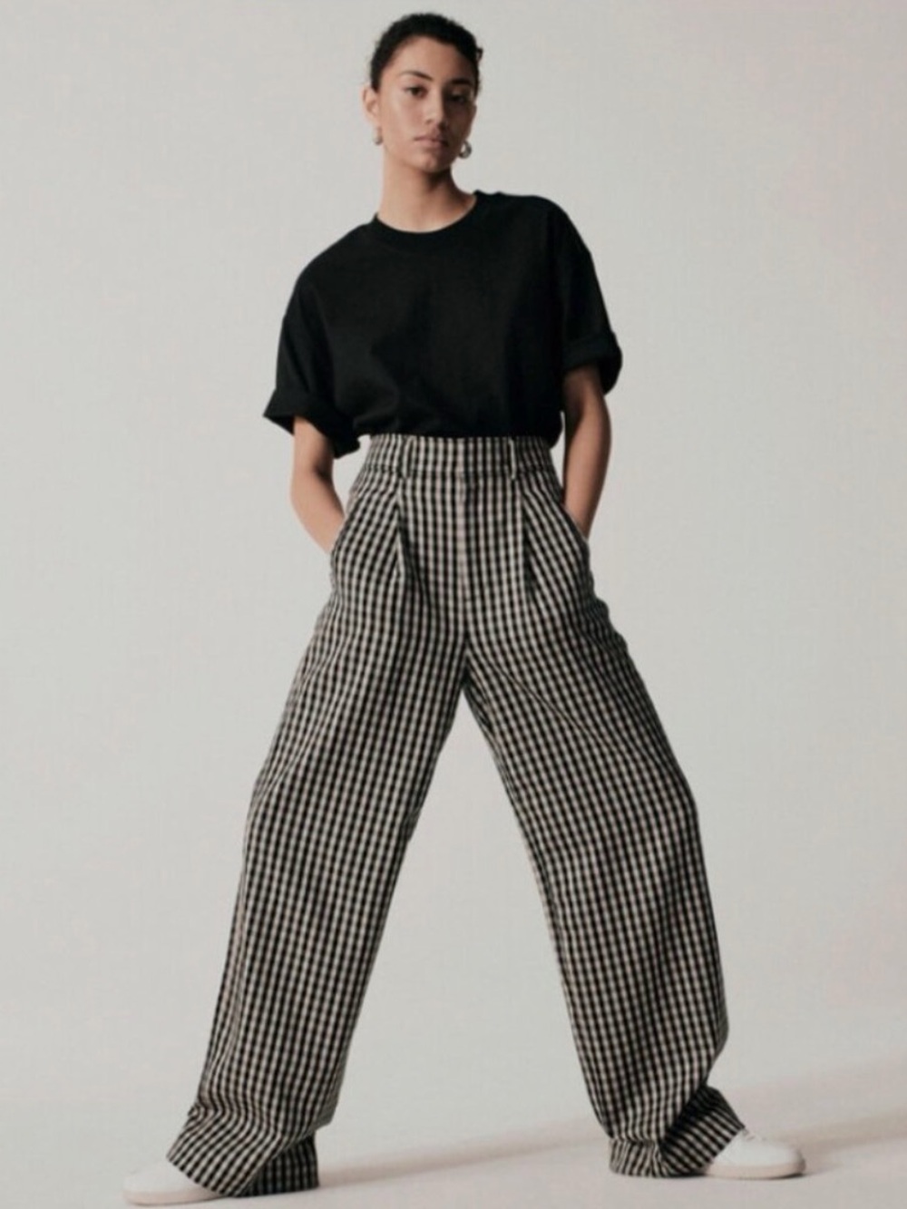 Everlane Way-High Drape Pant in Black and White Gingham Size 2S - Picture 1 of 9